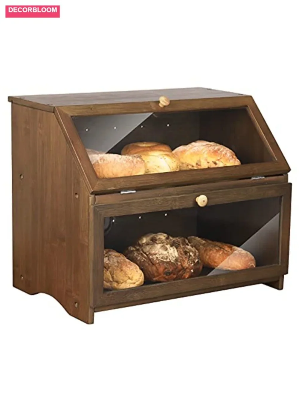 Double Layer Bamboo Bread Box with See-Through Window, Large Storage
